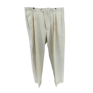 Trust Mens 100% Linen Pleated Lined Trousers Tan Beige Dress Pants W42 L28 *Read